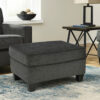 Erin Ottoman with Corner Block Frame, 33 Inch Dark Gray Polyester