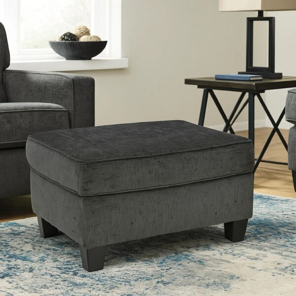 Erin Ottoman with Corner Block Frame, 33 Inch Dark Gray Polyester