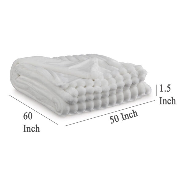 Visha Throw Blanket, Jacquard Faux Fur Stripes, Modern White Polyester