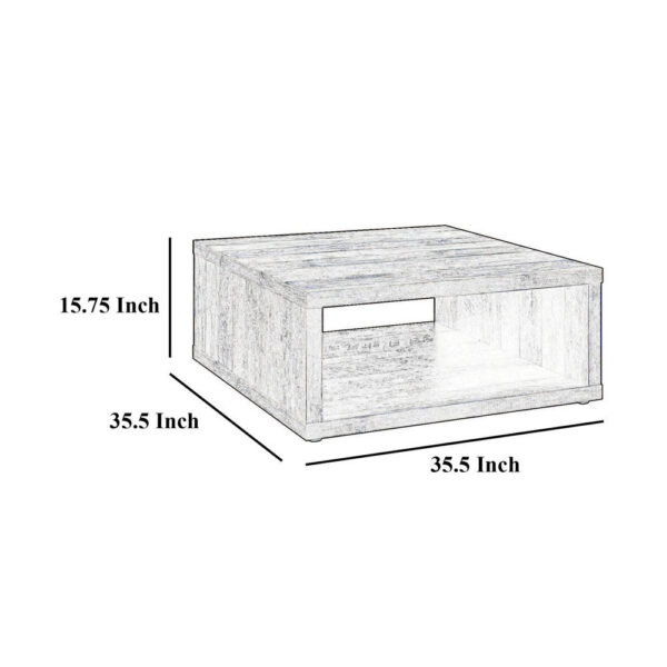 Rizz Coffee Table, Square Cube Design Open Shelf, 36 Inch Light Brown