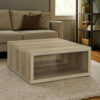 Rizz Coffee Table, Square Cube Design Open Shelf, 36 Inch Light Brown