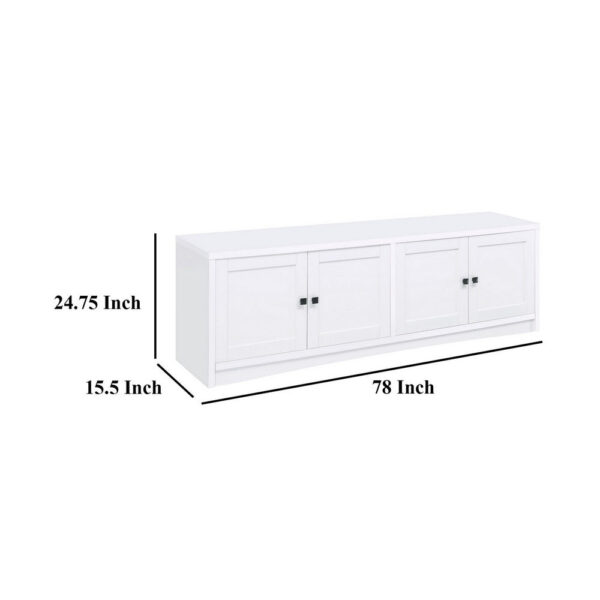 Donna TV Stand Media Cabinet with 4 Doors, White Melamine 78 Inch