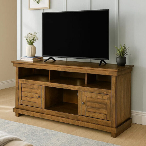 Ayne TV Stand Media Cabinet, 2 Doors and 4 Shelves, Brown Wood 60 Inch
