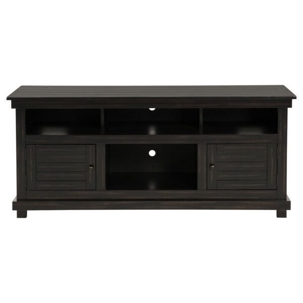 Ayne TV Stand Media Cabinet, 2 Doors and 4 Shelves, Black Wood 60 Inch
