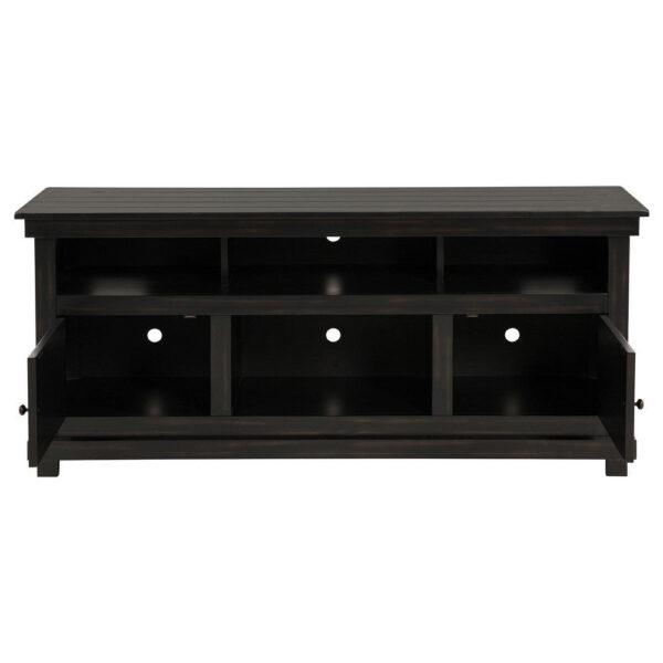 Ayne TV Stand Media Cabinet, 2 Doors and 4 Shelves, Black Wood 60 Inch