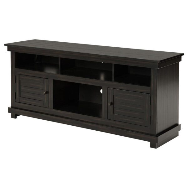 Ayne TV Stand Media Cabinet, 2 Doors and 4 Shelves, Black Wood 60 Inch