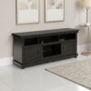Ayne TV Stand Media Cabinet, 2 Doors and 4 Shelves, Black Wood 60 Inch