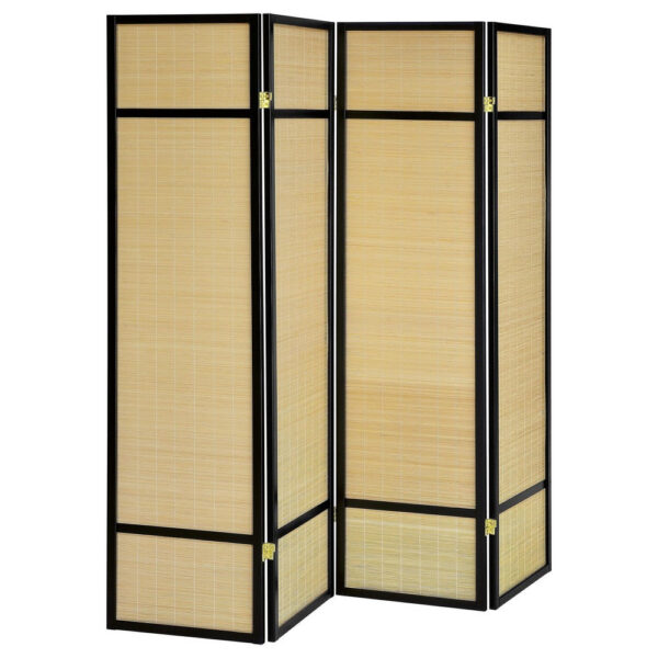 Arce 4 Panel Foldable Privacy Screen, Bamboo, Black Pine Wood Frame