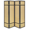 Arce 4 Panel Foldable Privacy Screen, Bamboo, Black Pine Wood Frame