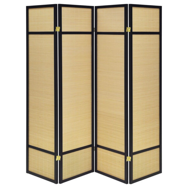 Arce 4 Panel Foldable Privacy Screen, Bamboo, Black Pine Wood Frame