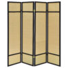 Arce 4 Panel Foldable Privacy Screen, Bamboo, Black Pine Wood Frame