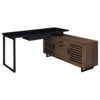 Doxx L Shape Computer Desk, 2 Doors Drawers Black Metal, Walnut Wood