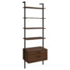 Wens Wall Mounted Bookcase Unit, 4 Shelves, 2 Drawers, Black Brown