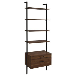 Wens Wall Mounted Bookcase Unit, 4 Shelves, 2 Drawers, Black Brown