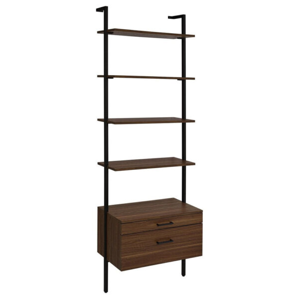 Wens Wall Mounted Bookcase Unit, 4 Shelves, 2 Drawers, Black Brown