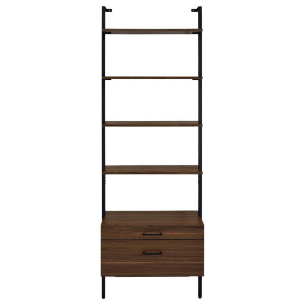 Wens Wall Mounted Bookcase Unit, 4 Shelves, 2 Drawers, Black Brown