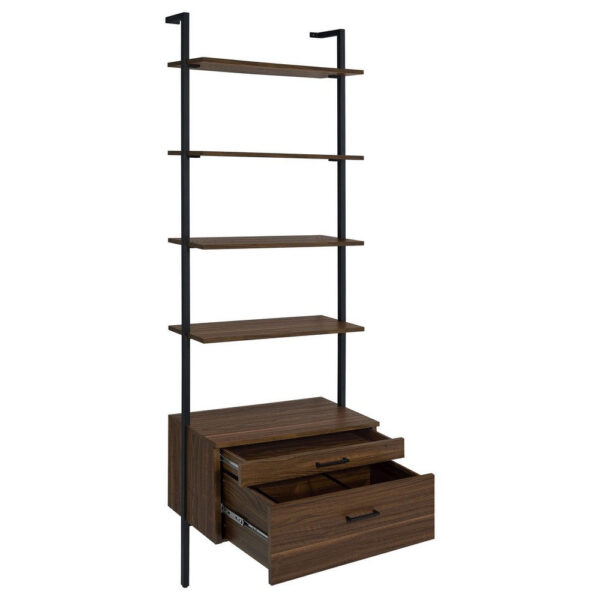 Wens Wall Mounted Bookcase Unit, 4 Shelves, 2 Drawers, Black Brown