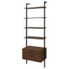 Wens Wall Mounted Bookcase Unit, 4 Shelves, 2 Drawers, Black Brown