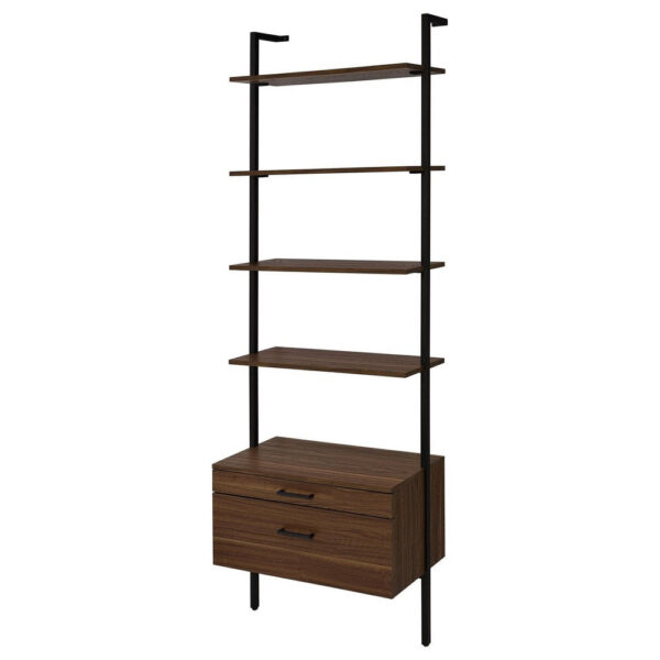 Wens Wall Mounted Bookcase Unit, 4 Shelves, 2 Drawers, Black Brown