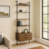 Wens Wall Mounted Bookcase Unit, 4 Shelves, 2 Drawers, Black Brown