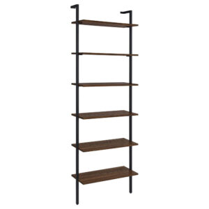 Wens Wall Mounted Bookcase Unit, 6 Open Shelves, Black Metal, Brown
