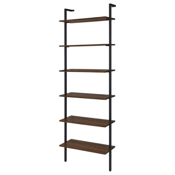 Wens Wall Mounted Bookcase Unit, 6 Open Shelves, Black Metal, Brown