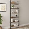 Wens Wall Mounted Bookcase Unit, 6 Open Shelves, Black Metal, Brown