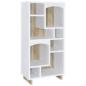 150220266992202edd729.jpeg Aton Bookcase, Multiple Shelves and Compartments, Distressed White