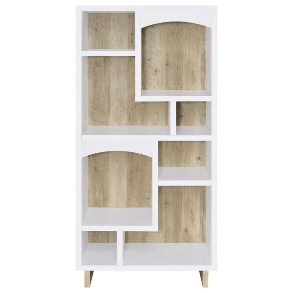 Aton Bookcase, Multiple Shelves and Compartments, Distressed White
