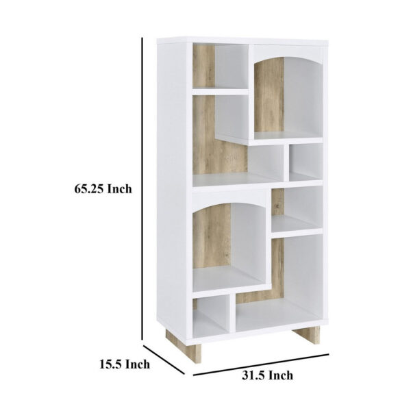Aton Bookcase, Multiple Shelves and Compartments, Distressed White