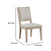 Eva Dining Side Chair Set of 2, Square Back, White Wood, Beige Fabric