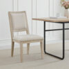 Eva Dining Side Chair Set of 2, Square Back, White Wood, Beige Fabric