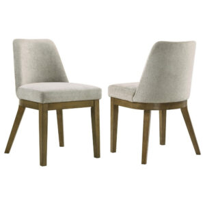 Givy Dining Armless Chair Set of 2, Tapered Legs, Oak Brown Wood, Tan