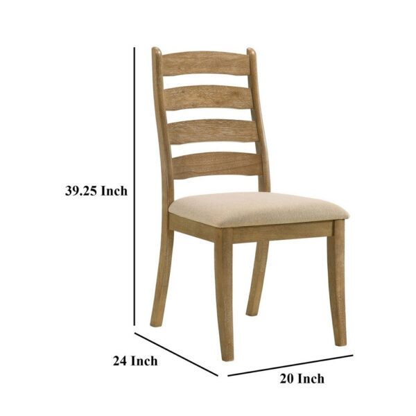 Danie Dining Side Chair Set of 2, Ladderback, Brown Wood, Beige Fabric