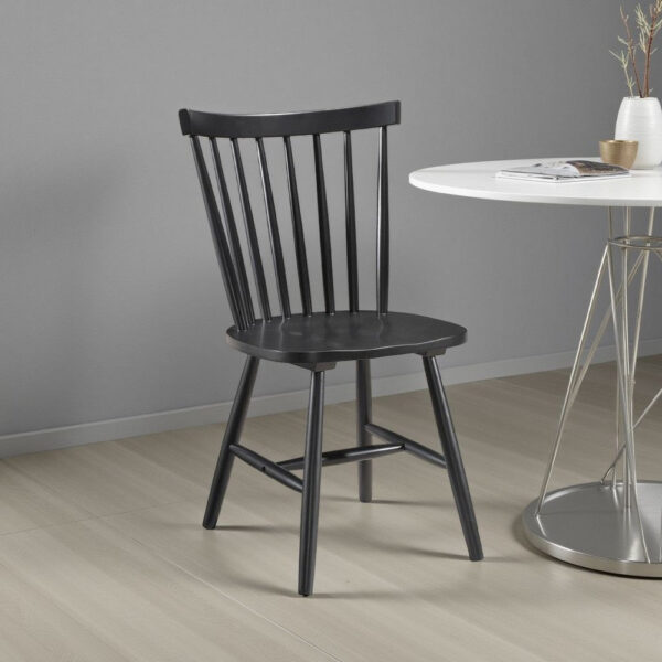 Halie Dining Side Chair Set of 2, Spindle Back, Black Asian Hardwood