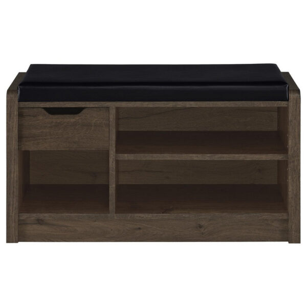 Aryn Storage Bench, Adjustable Shelf, Black Faux Leather, Dark Brown