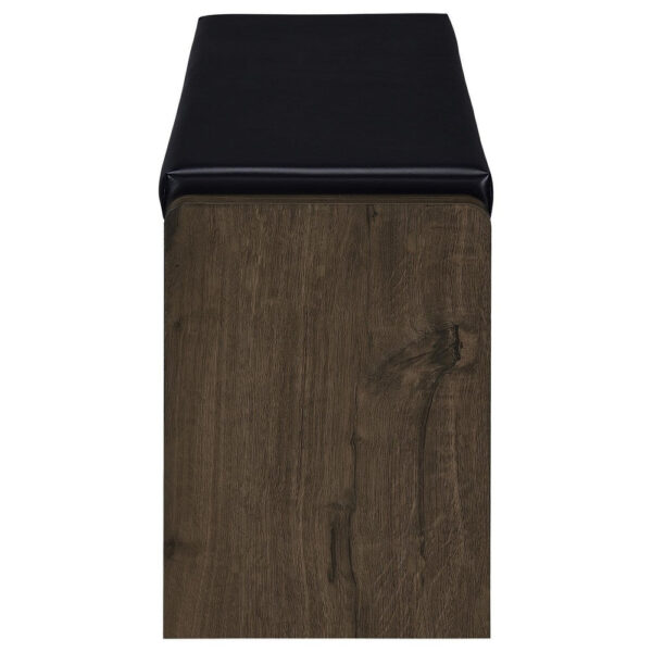 Aryn Storage Bench, Adjustable Shelf, Black Faux Leather, Dark Brown