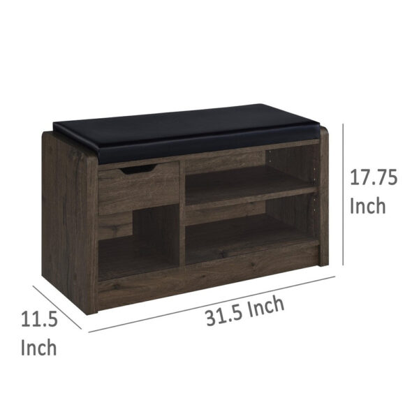 Aryn Storage Bench, Adjustable Shelf, Black Faux Leather, Dark Brown