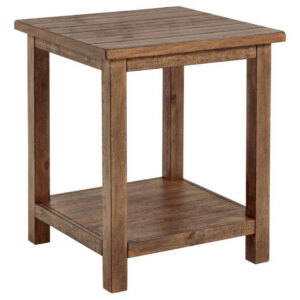 Ayne Side End Table, 1 Shelf, Distressed Brown Wood, Square 20 Inch