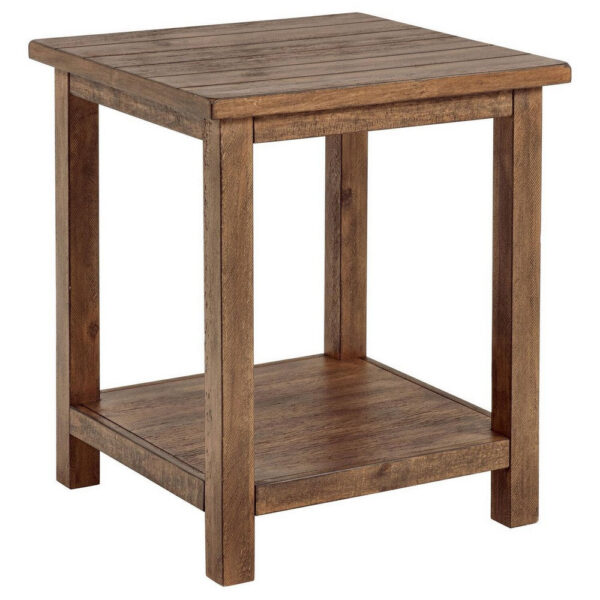 150220266992211b0db19.jpeg Ayne Side End Table, 1 Shelf, Distressed Brown Wood, Square 20 Inch