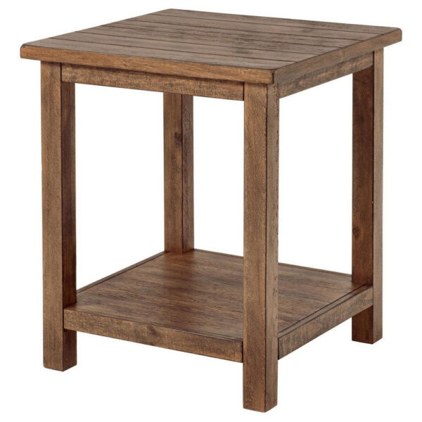 150220266992212211c8e.jpeg Ayne Side End Table, 1 Shelf, Distressed Brown Wood, Square 20 Inch