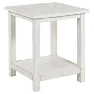 Ayne Side End Table, 1 Bottom Shelf, White Wood Frame, Square 20 Inch