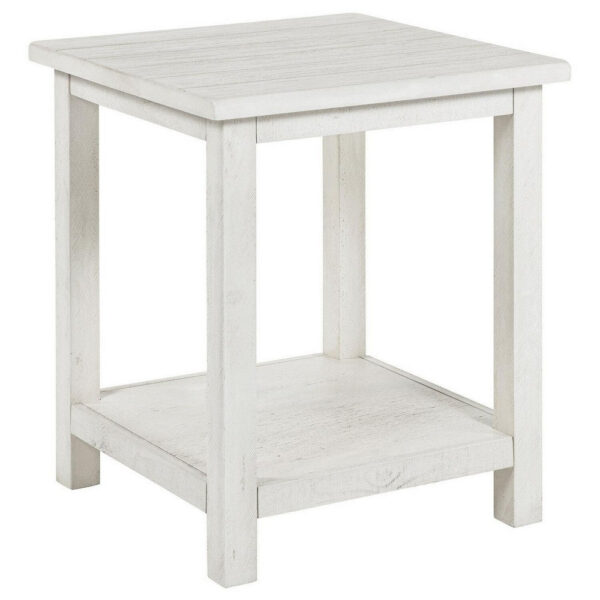Ayne Side End Table, 1 Bottom Shelf, White Wood Frame, Square 20 Inch