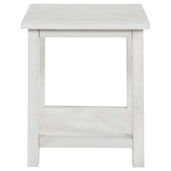 Ayne Side End Table, 1 Bottom Shelf, White Wood Frame, Square 20 Inch