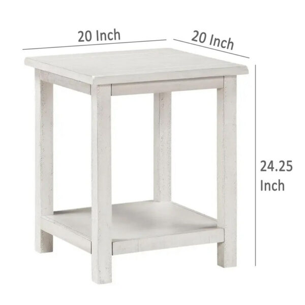 Ayne Side End Table, 1 Bottom Shelf, White Wood Frame, Square 20 Inch