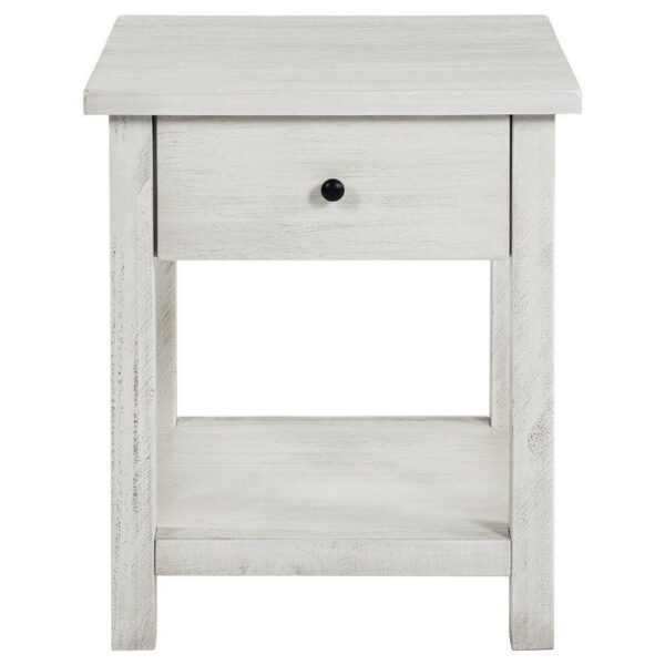 15022026699221581b822.jpeg Ayne Side End Table, 1 Drawer, Distressed White Wood, Square 20 Inch