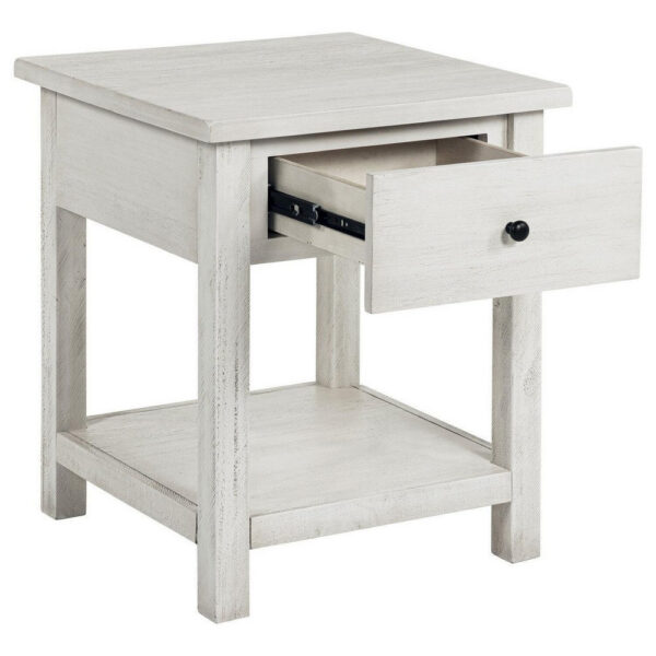 150220266992215ac87e9.jpeg Ayne Side End Table, 1 Drawer, Distressed White Wood, Square 20 Inch