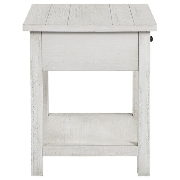 150220266992215d008a7.jpeg Ayne Side End Table, 1 Drawer, Distressed White Wood, Square 20 Inch