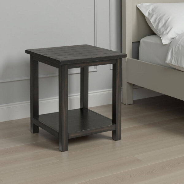 150220266992218734fe1.jpeg Ayne Side End Table, 1 Bottom Shelf, Black Wood Frame, Square 20 Inch