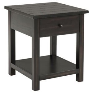 Ayne Side End Table, 1 Shelf, 1 Drawer, Black Wood, Square 20 Inch